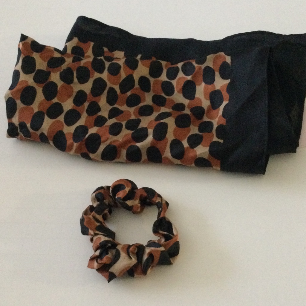 Kate Spade Dotty Leopard Print Silk Bandana And Hair Scrunchie Black Brown Nwot — image 2 of 8